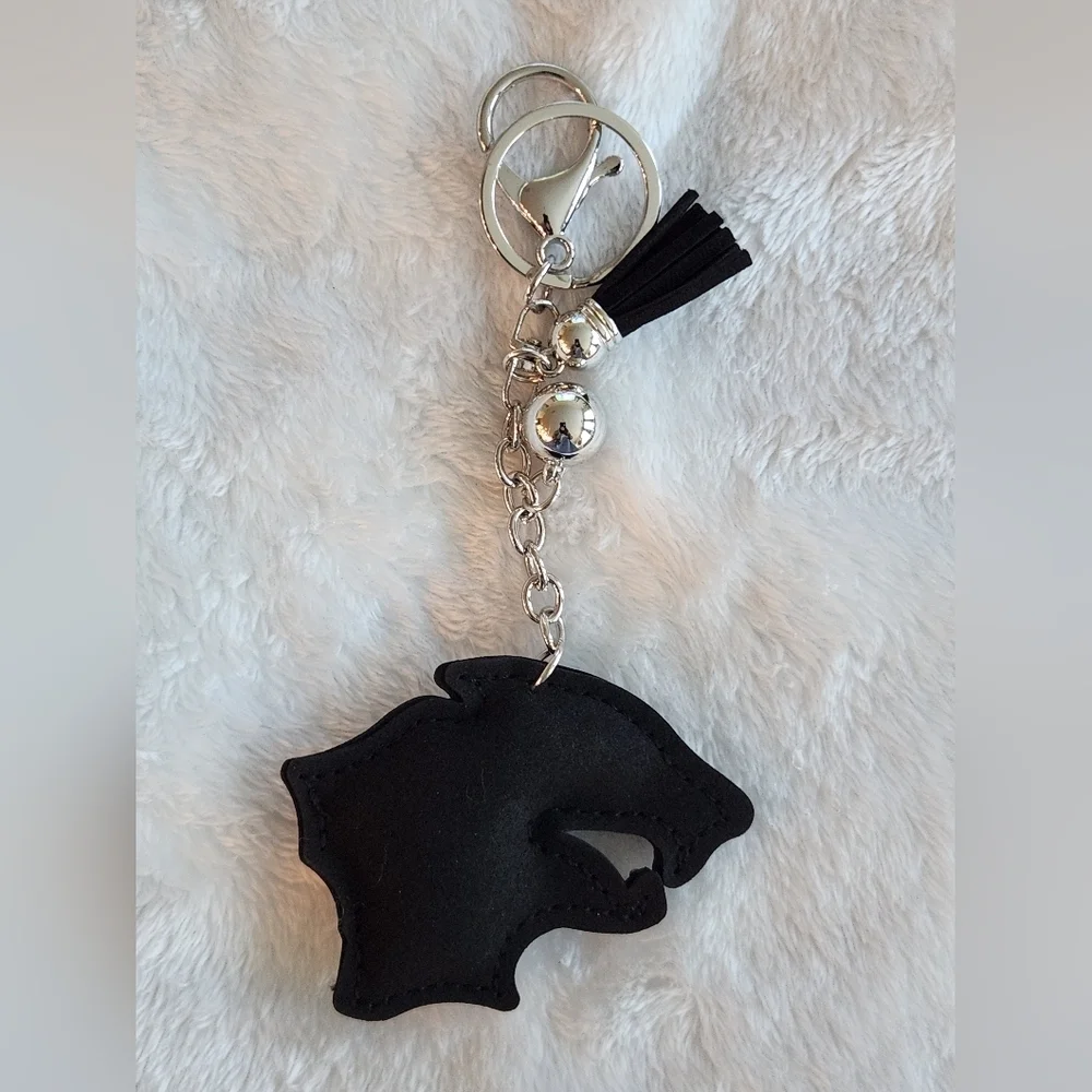 Elegant Black and Silver Panther Rhinestone Keychain Bag Charm